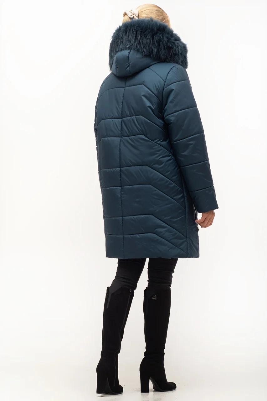 Жіноча зимова куртка з натуральним хутром кольору малахіт від 54р до 70р арт.1170012