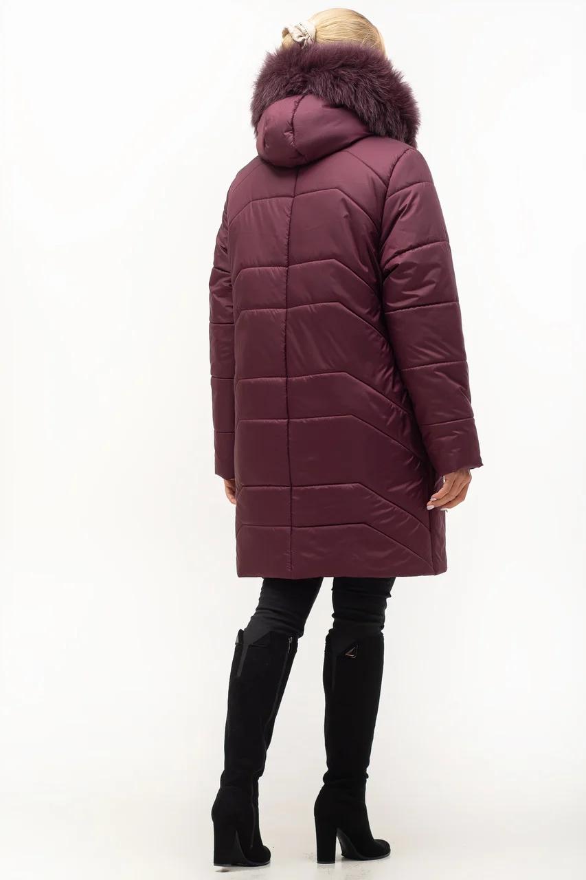 Жіноча зимова куртка з натуральним хутром кольору марсал від 54р до 70р арт.1170011
